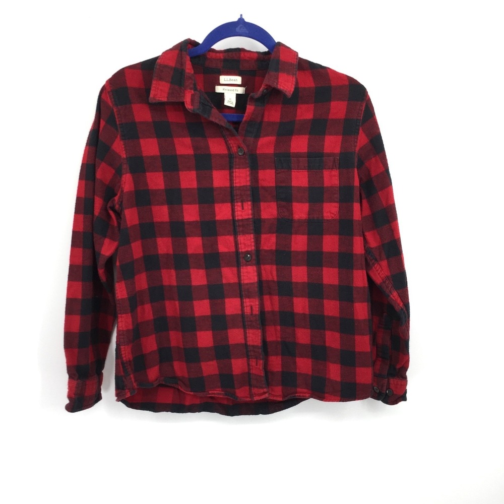 LL bean relaxed fit Red Black buffalo check plaid flannel shirt cabincore M MP